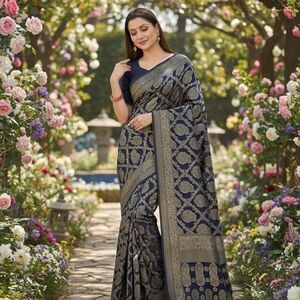 Women's Kanjivaram Pure Banarsi Silk Saree With Blouse Piece Golden Zari NWT